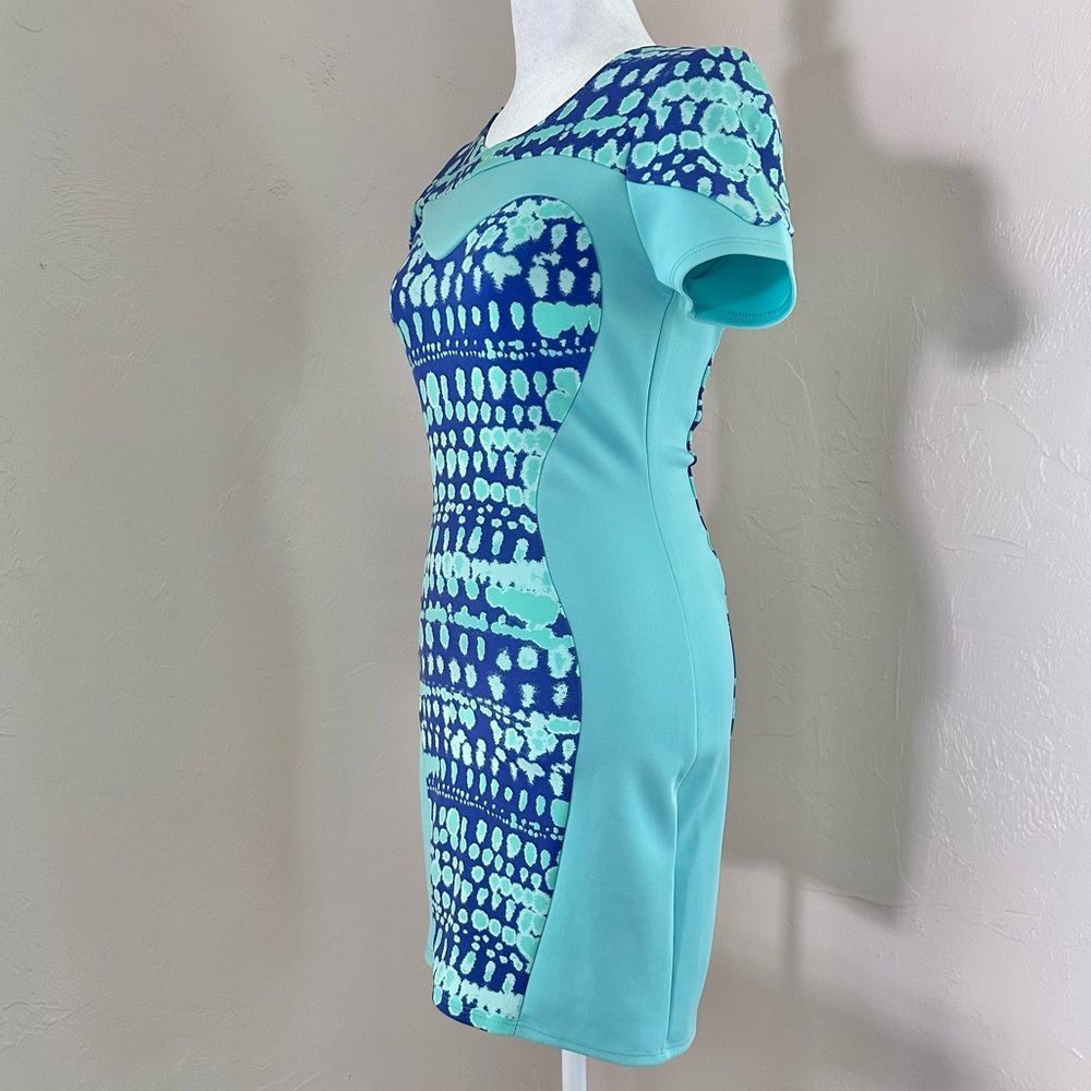 Nasty Gal Wave Crush Open Back Mini Dress Aqua / Turquoise Blue Tie Dye Scuba S - Picture 6 of 16